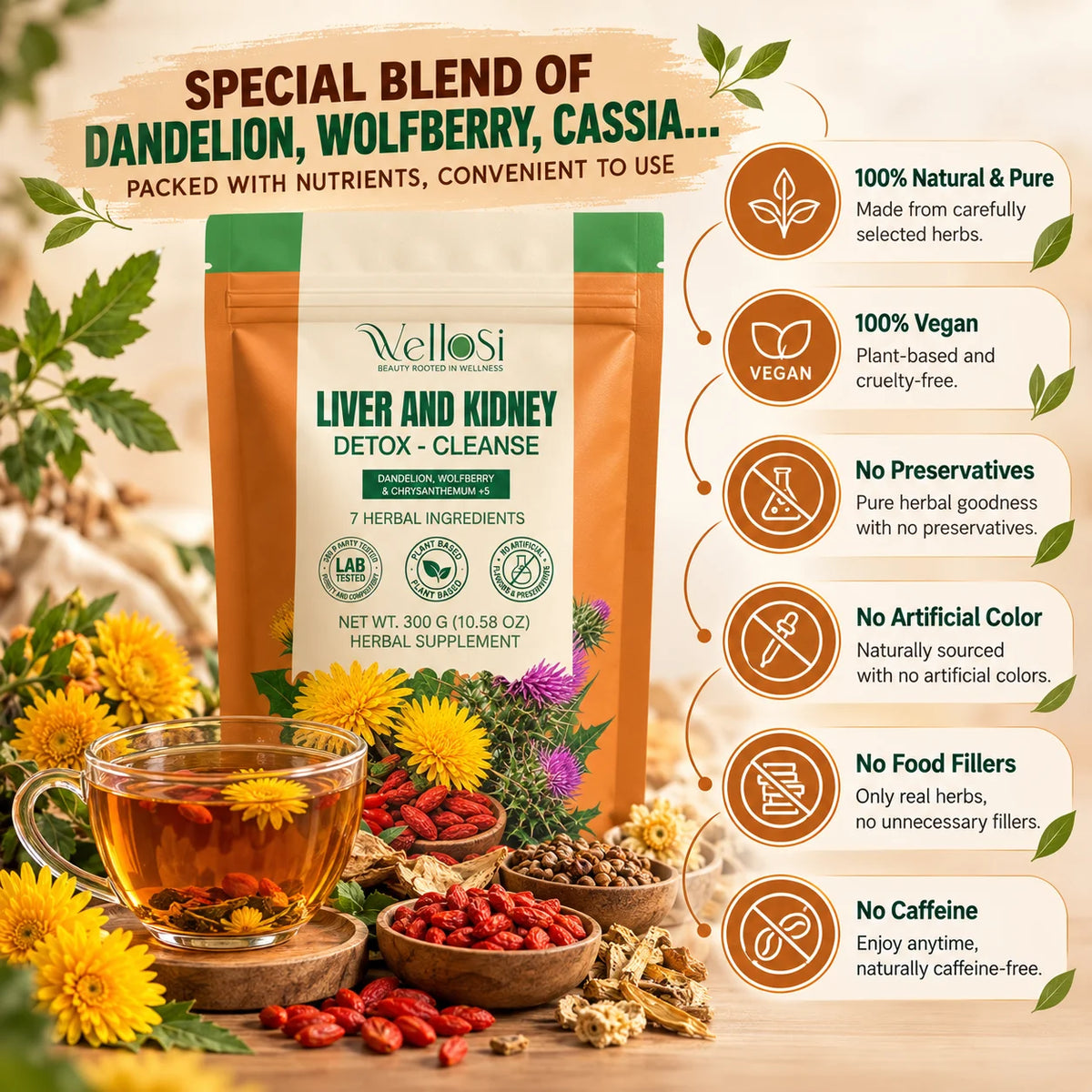 Wellosi Liver & Kidney Detox Herbal Health Tea